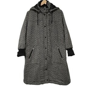 Woman Within Plus Size 1X Black & White Herringbone Hooded Coat Wool‎ Blend